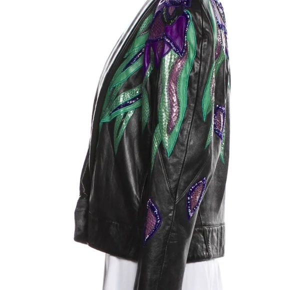 EREZ Vintage 1980’s Flaming Iris Leather jacket with snakeskin and beaded detail - Picture 3 of 10